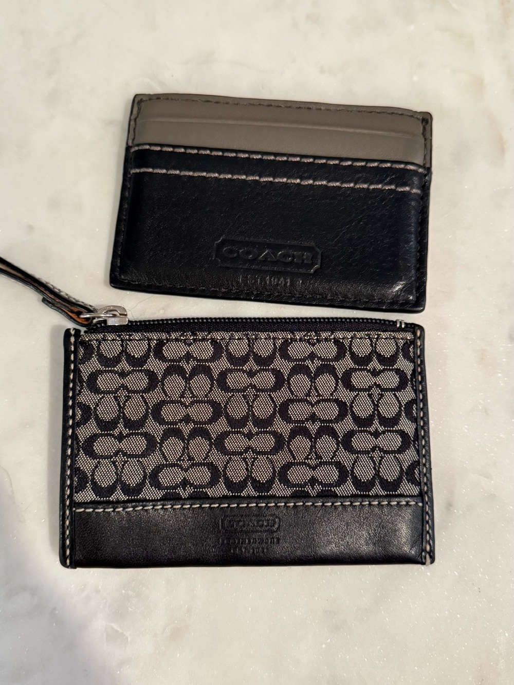 Coach Logo Black Mini ID Skinny Key Chain Case + Black Leather Card Holder